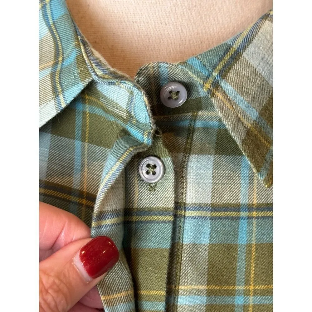 Tyler Boe Blue Green Plaid‎ Collared Button Front Pleated Back Tunic Top Size 10 - Image 8