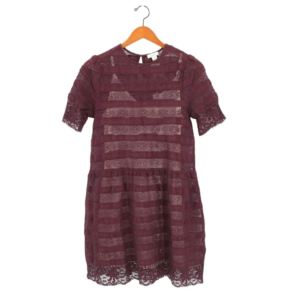 NWT Sundance Catalog Lace Lyrica Short Sleeve Aubergine Dress Petite 2 P2 - Image 3