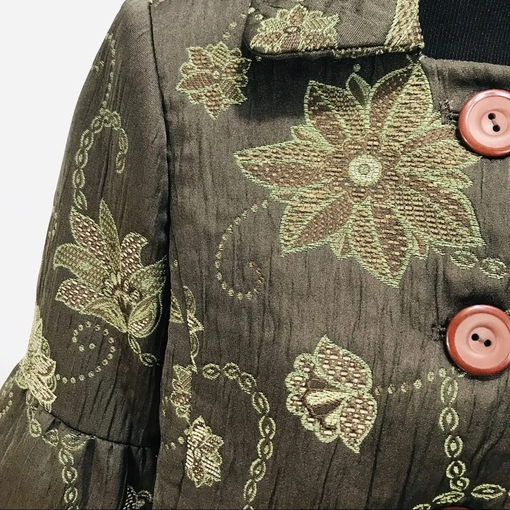 Trevan Flower Brocade Flyaway Jacket Brown Green Size 8 - Image 3