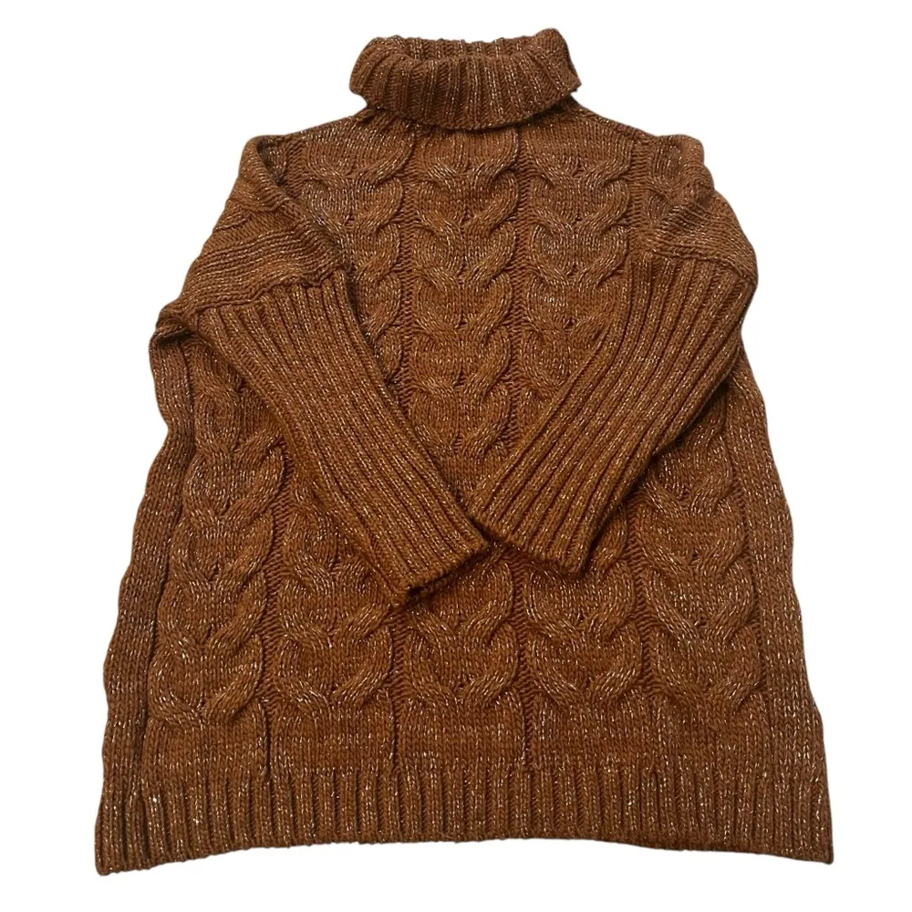 NWT, Scandal Italy Chunky Cable Knit Turtleneck Tunic Sweater, Sz L/XL Brown Size L - Image 11