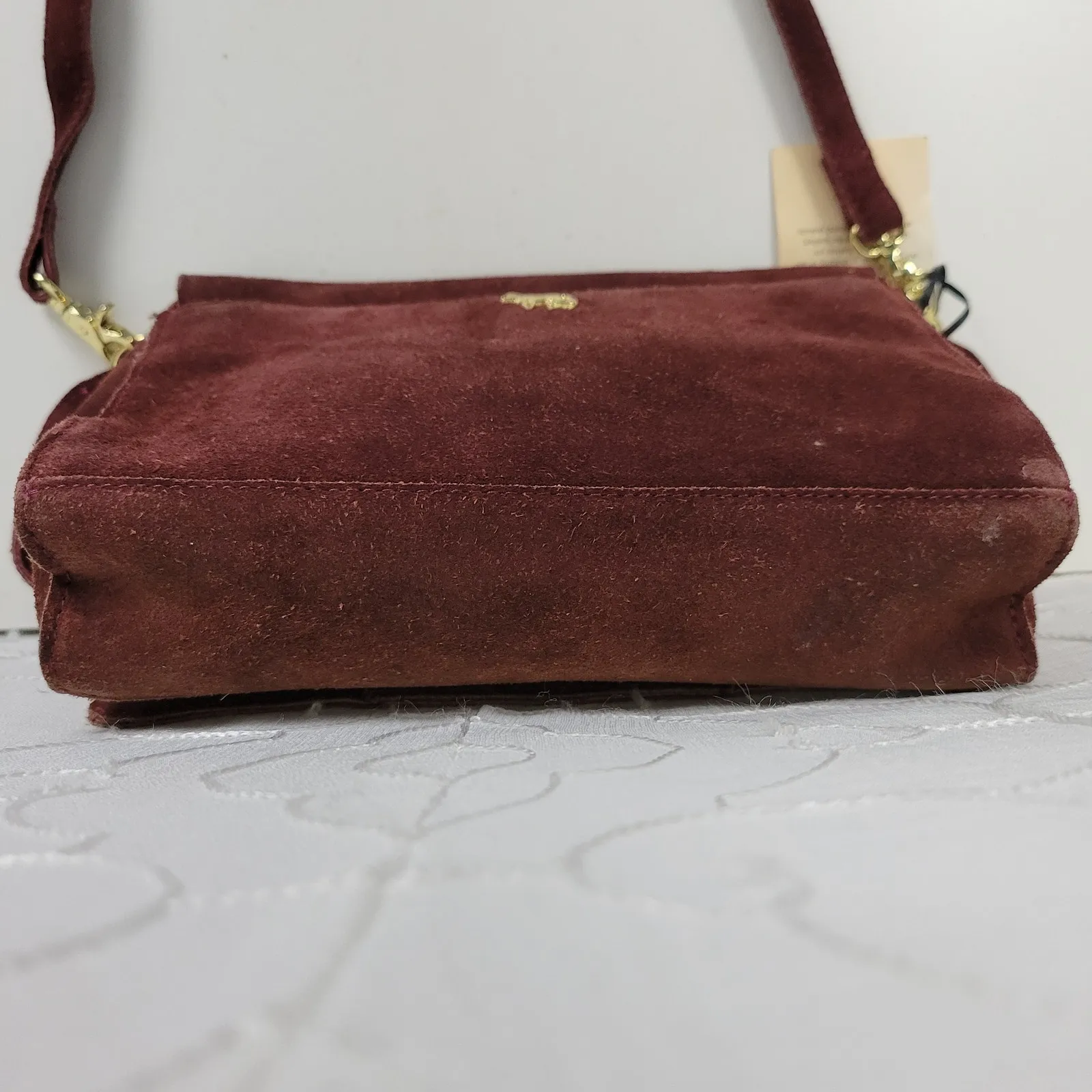 Emma Fox Womens Crossbody Shoulder Bag Burgundy‎ Suede Leather Boxy Flap NEW - Image 8