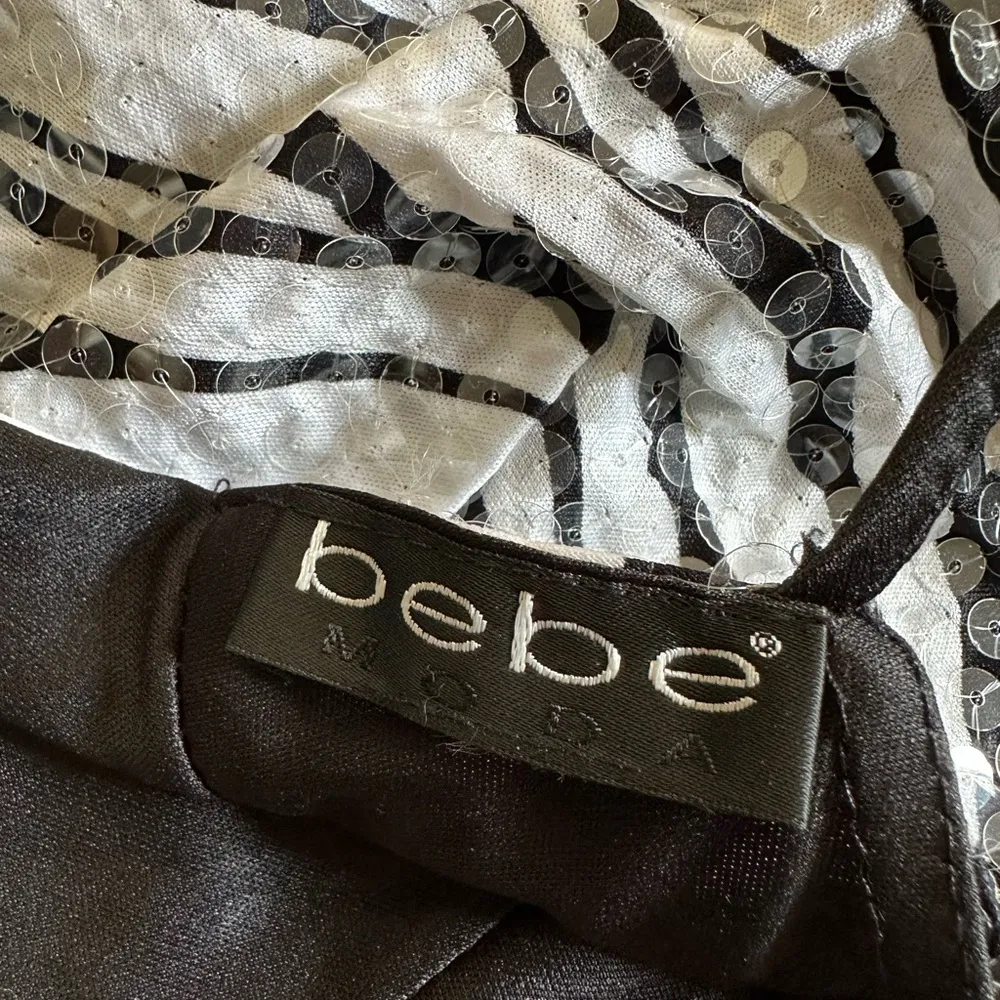 Bebe VTG  Open Back Zebra Print Sparkle Corset Top Silver Y2K - Image 4