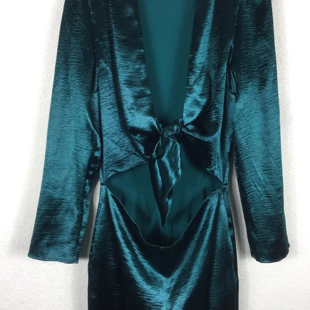 Lovers + Friends Kendall Green Satin Jumpsuit Medium Tie Front Long Sleeve - Image 8