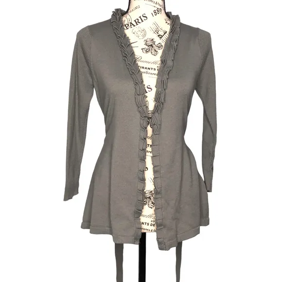 The Limited MEDIUM Gray Open Front Ribbon Detail Ribbed Arm Tie Cardigan - Image 11