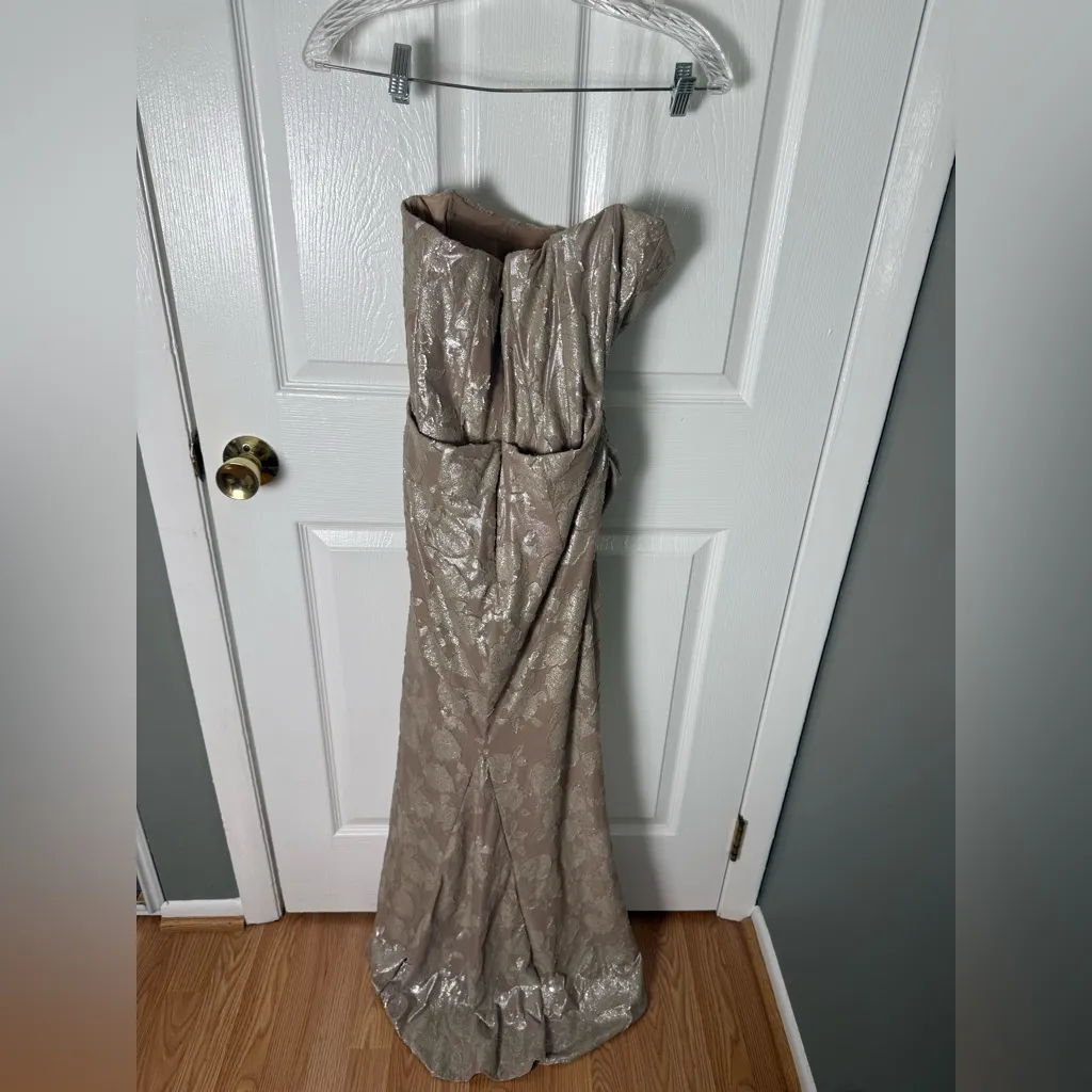 House of CB Persephone Pale Gold Chiffon Mesh Strapless Corset Maci Dress M - Image 9