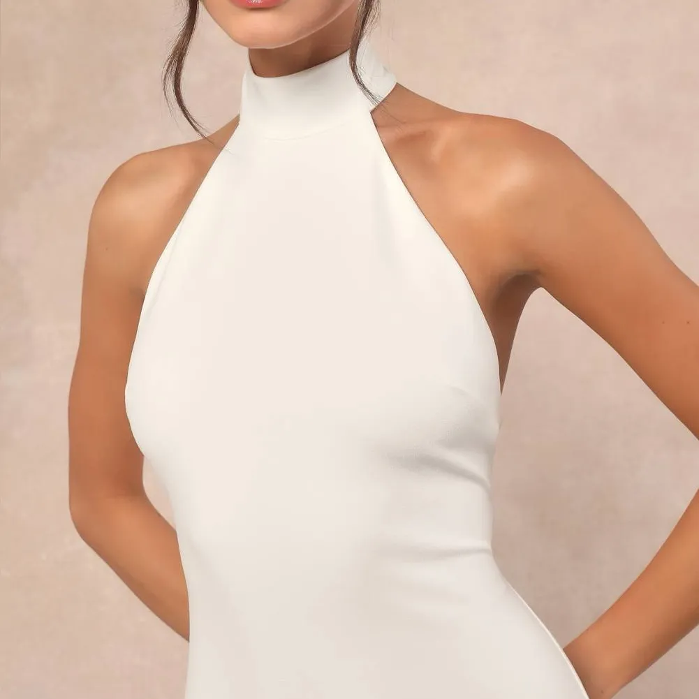 LULU’S Alaura White Backless Halter Maxi Dress - Image 3