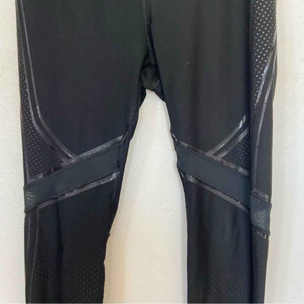 Solid Black Sheer  Cut Out Mesh Athletic Leggings - Image 4