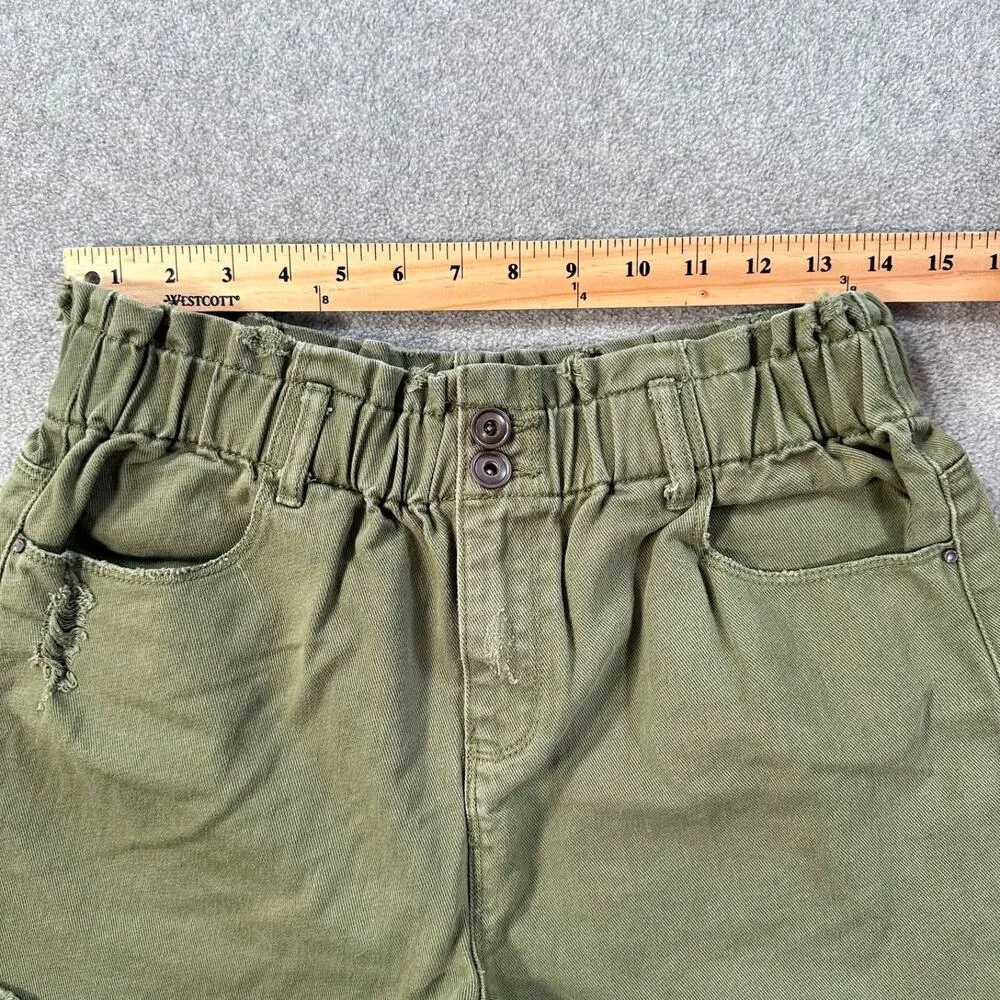 A Loves A High Waisted Distressed Shorts Size 28 Army Green Denim Elastic Waist - Image 7