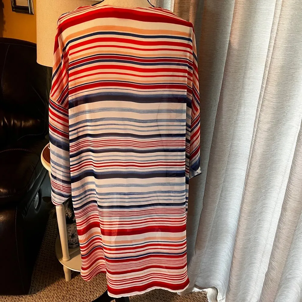 Sunny‎ Leigh Woman crossover sheer striped red white blue blouse size 3X - Image 4