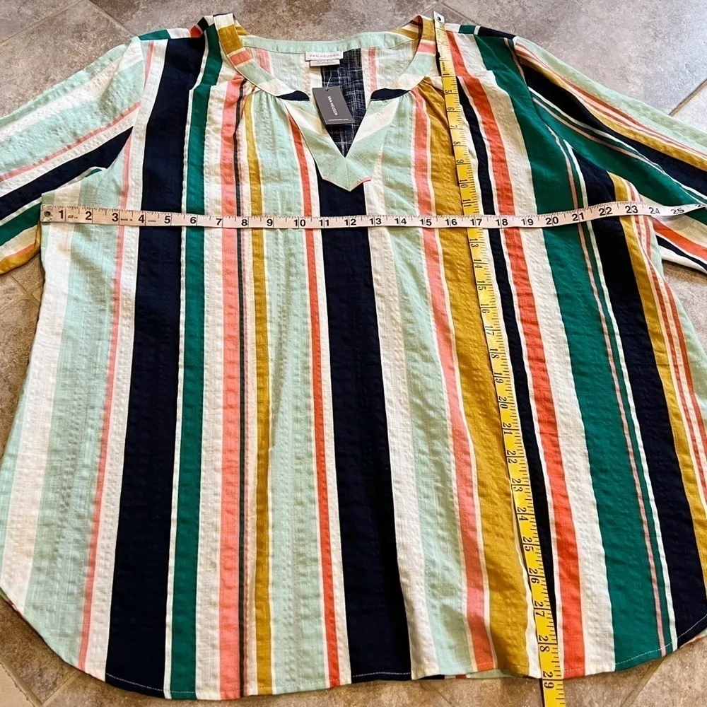 NWT Van Heusen Striped Colorful green 3/4 Sleeve Cotton Pullover Blouse Top XL - Image 4