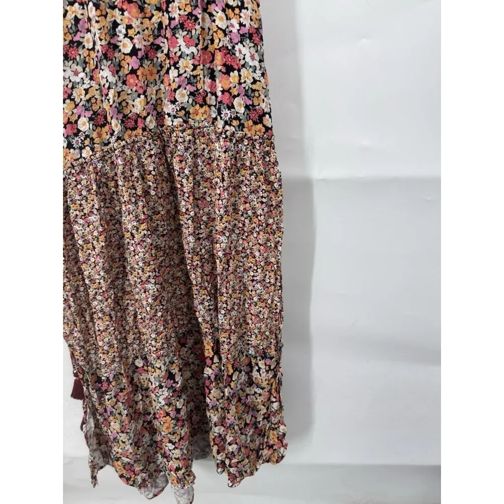 Maaji Calico Alessa Maxi Dress Side‎ Slits Tasseled Cross Tie Back Sz S Bohemian - Image 9