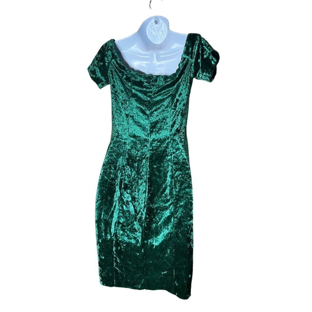 All That Jazz Vintage‎ Green Velvet Dress Size Medium - Image 4