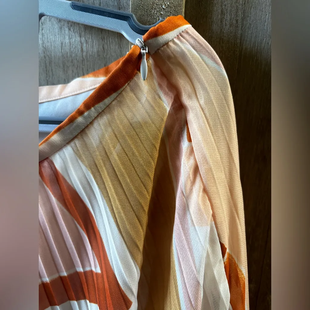 LAFAYETTE 148 New York Colorful Geometric Pleated Dress Orange Size 8 - Image 4