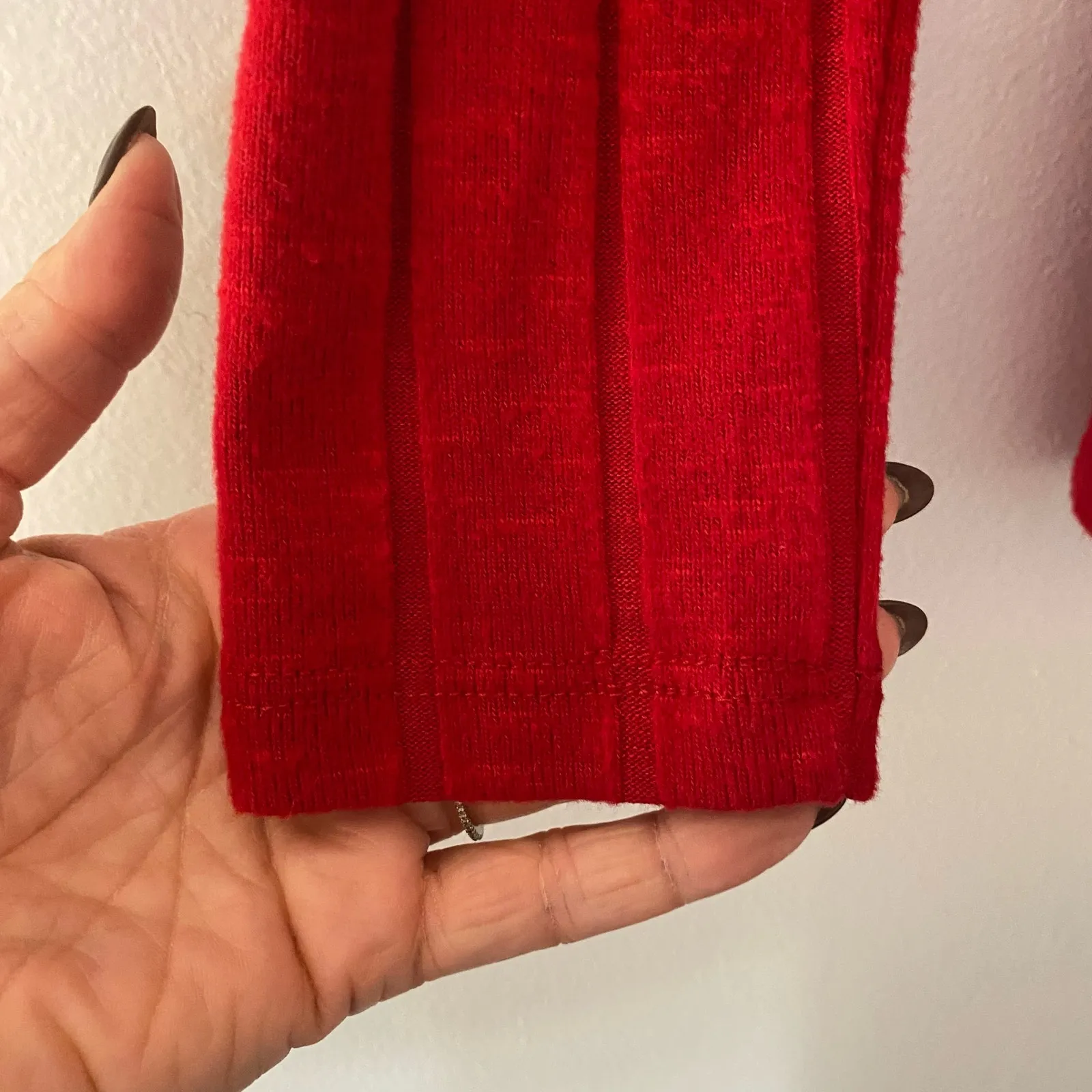 Anthropologie Red Viscose Long Sleeve Striped Crewneck Top Women's size Small - Image 3