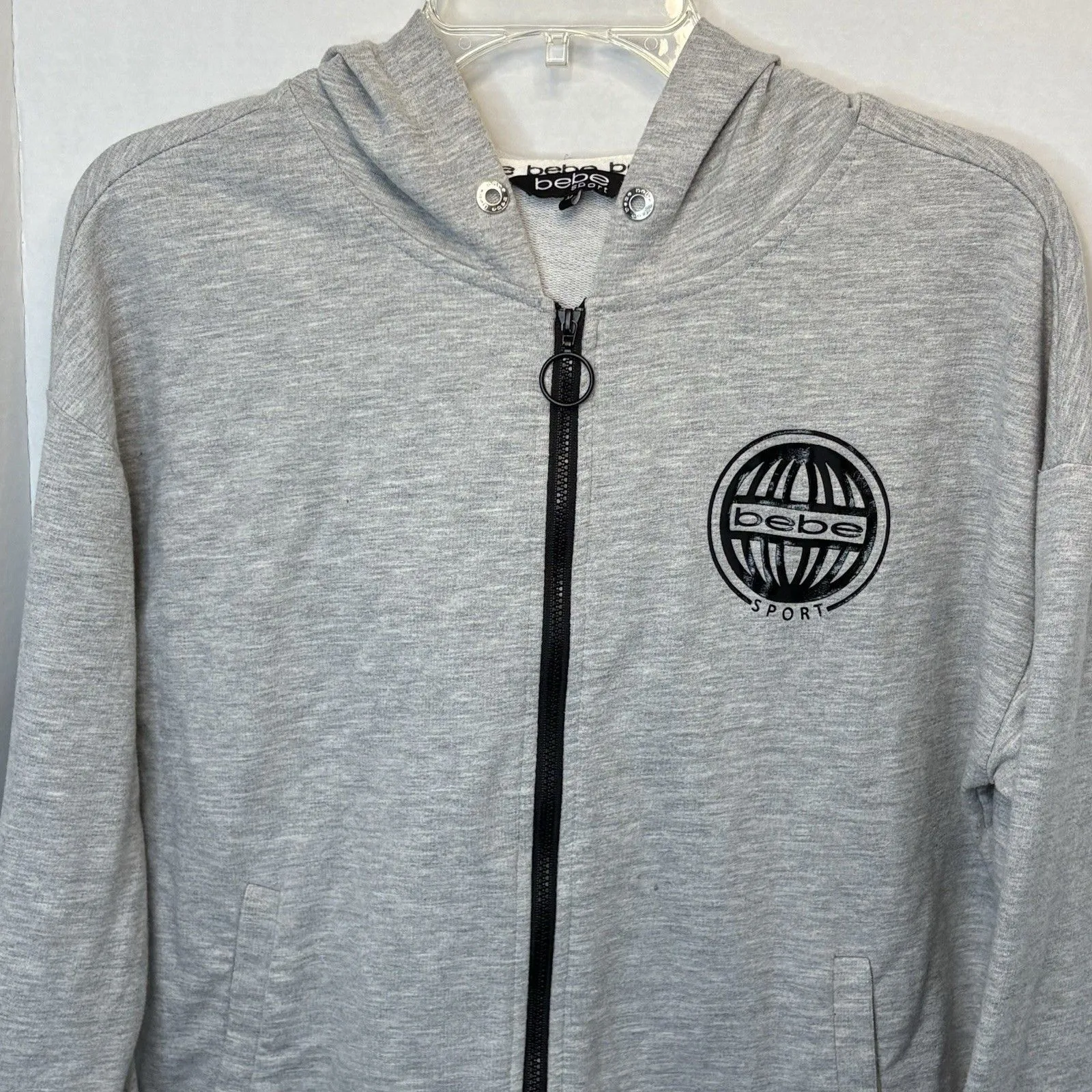 Bebe Sport Hoodie Sweater Full Zip Jacket Size M Gray Graphic Logo Pockets - Image 2