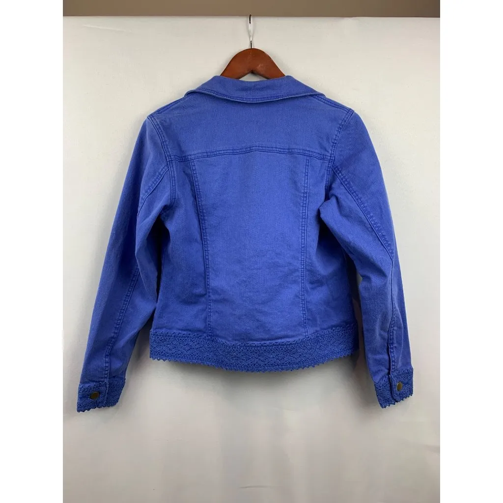 Twiggy London Womens Blue Denim Jacket With Crochet Trim Size S - Image 2