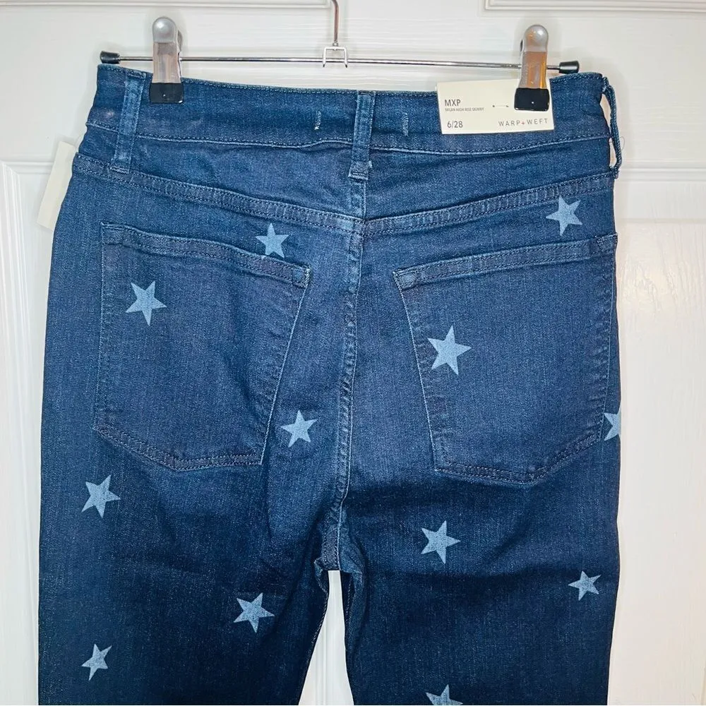 Warp + Weft MPX Milan High Rise Skinny Jeans Star Patterned Dark Blue 28 NWT - Image 6