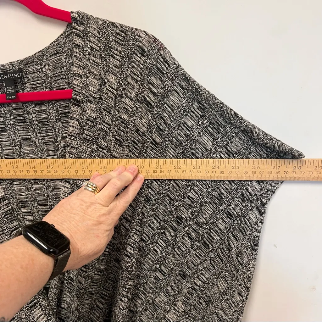 Eileen Fisher Gray Silk Linen Knit Cross Body Surplice Wrap Sweater Size XL - Image 11