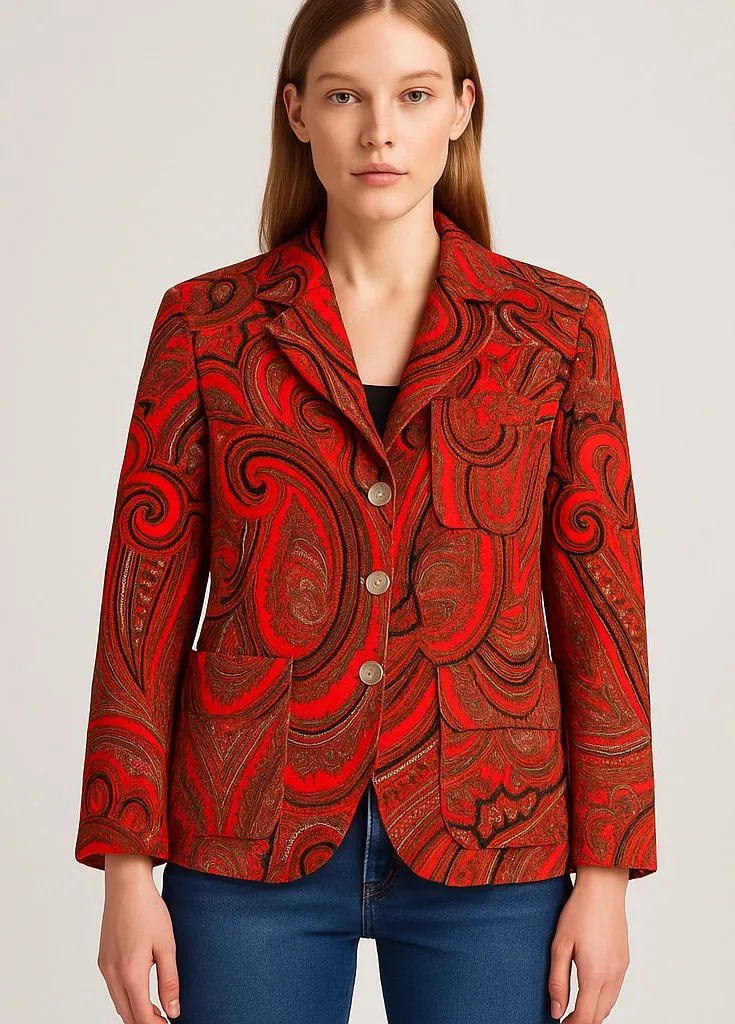 Isaac Mizrahi Target Red Paisley Velvet Blazer Retro Statement Jacket L ChicEdit - Image 1