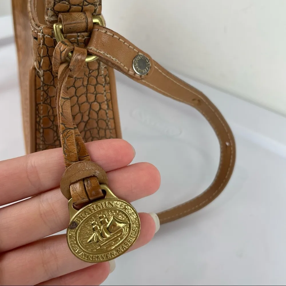 Vintage Brahmin Y2K Croc Embossed Leather Handbag Shoulder Mini Bag Tan Brown - Image 7