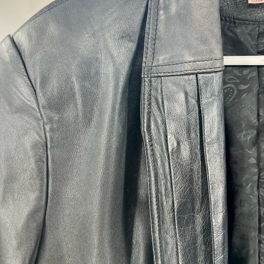 Paris Sport Club vintage genuine leather long trench coat L black 90’s retro 80s Size L - Image 13