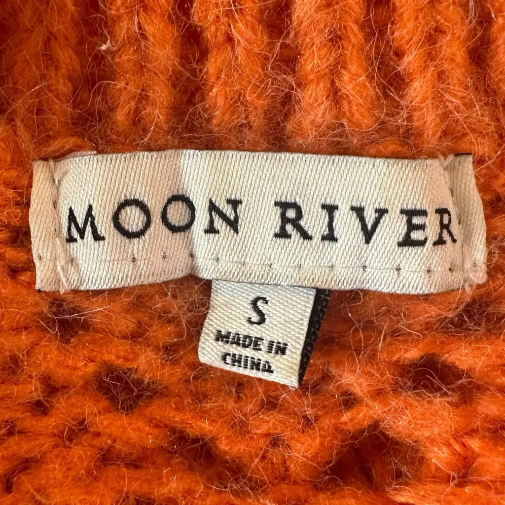 Anthropologie Moon River Open Knit Boxy Sweater Tangerine Orange Small Fall - Image 5