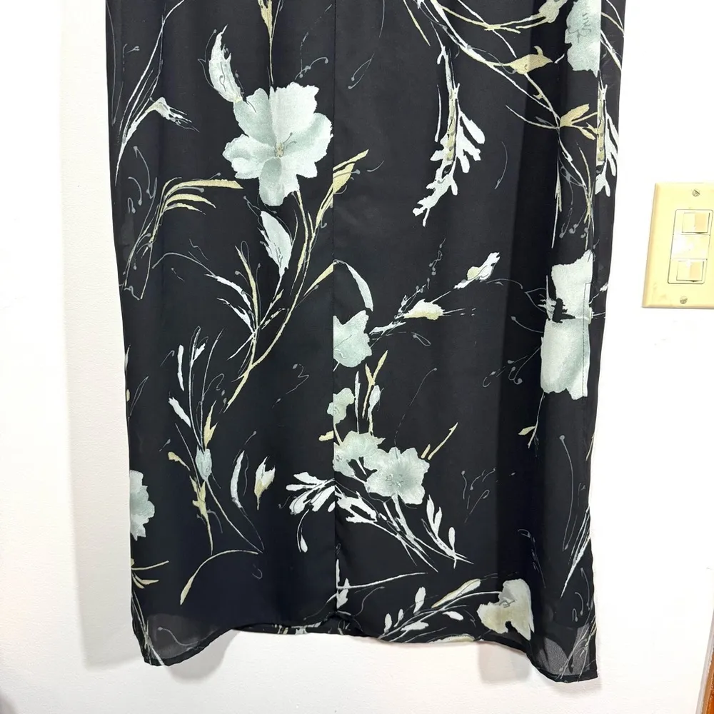 Vintage Patricia Jones USA Dark Floral Maxi Skirt Black - Image 7