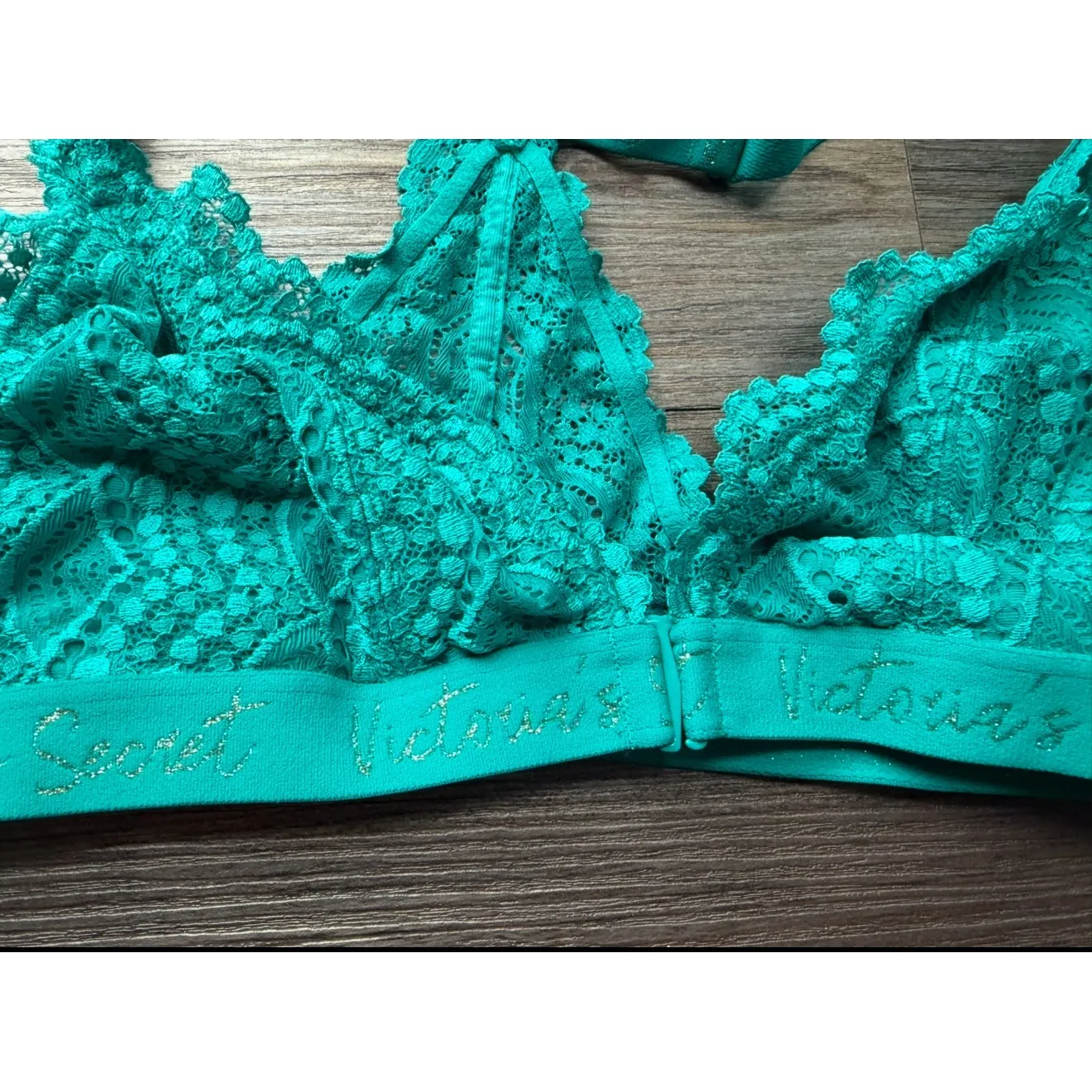 Victoria's Secret‎ Lace Bralette Front Closure Teal Green Bra Size L - Image 2