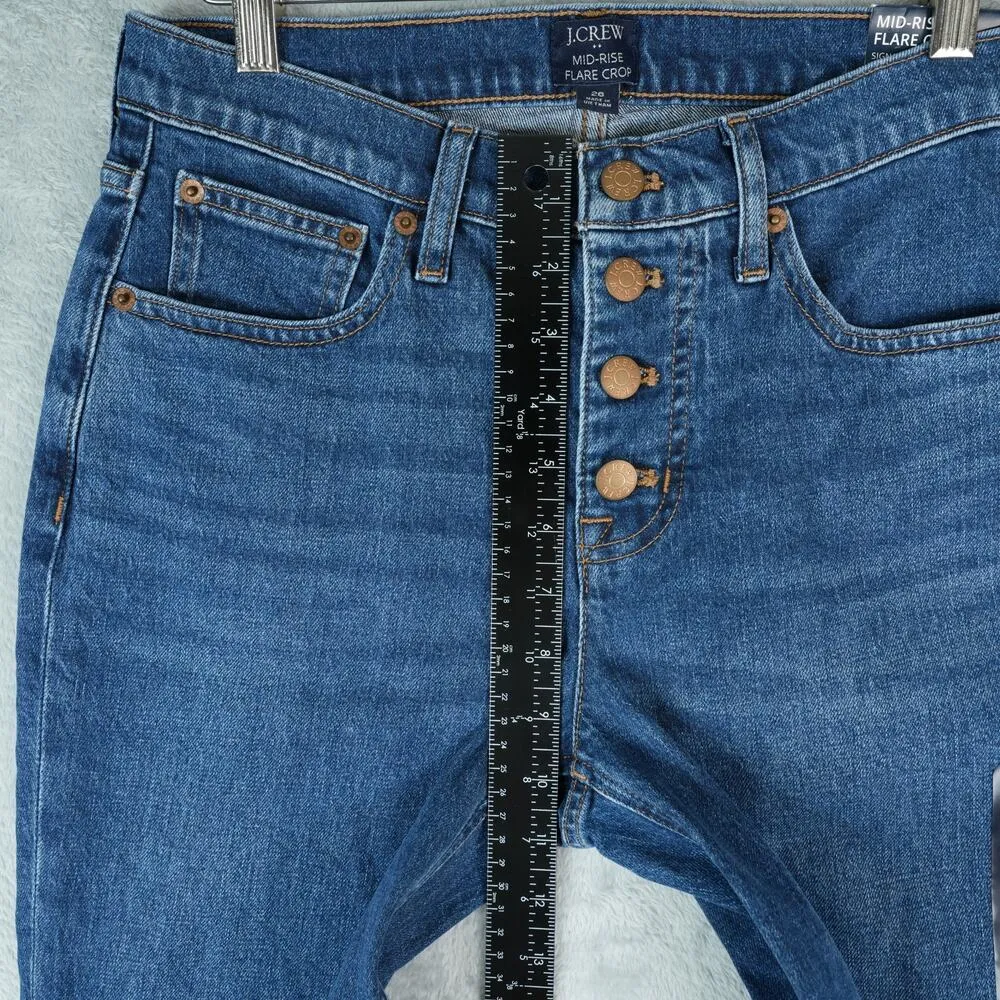 J Crew Factory Jeans Womens 26 Blue Mid Rise Flare Crop Button Fly Stretch 29x26 - Image 9