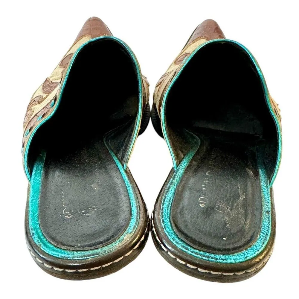 DONALD J. PLINER Juno Leather Brown Turquoise Western Couture Italian Mules 7M - Image 6