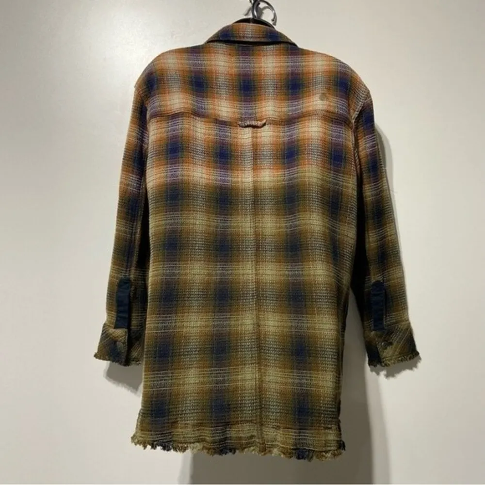 Free People Anneli Plaid Shirt Jacket Shacket Size Small Navy Tobacco - Image 8
