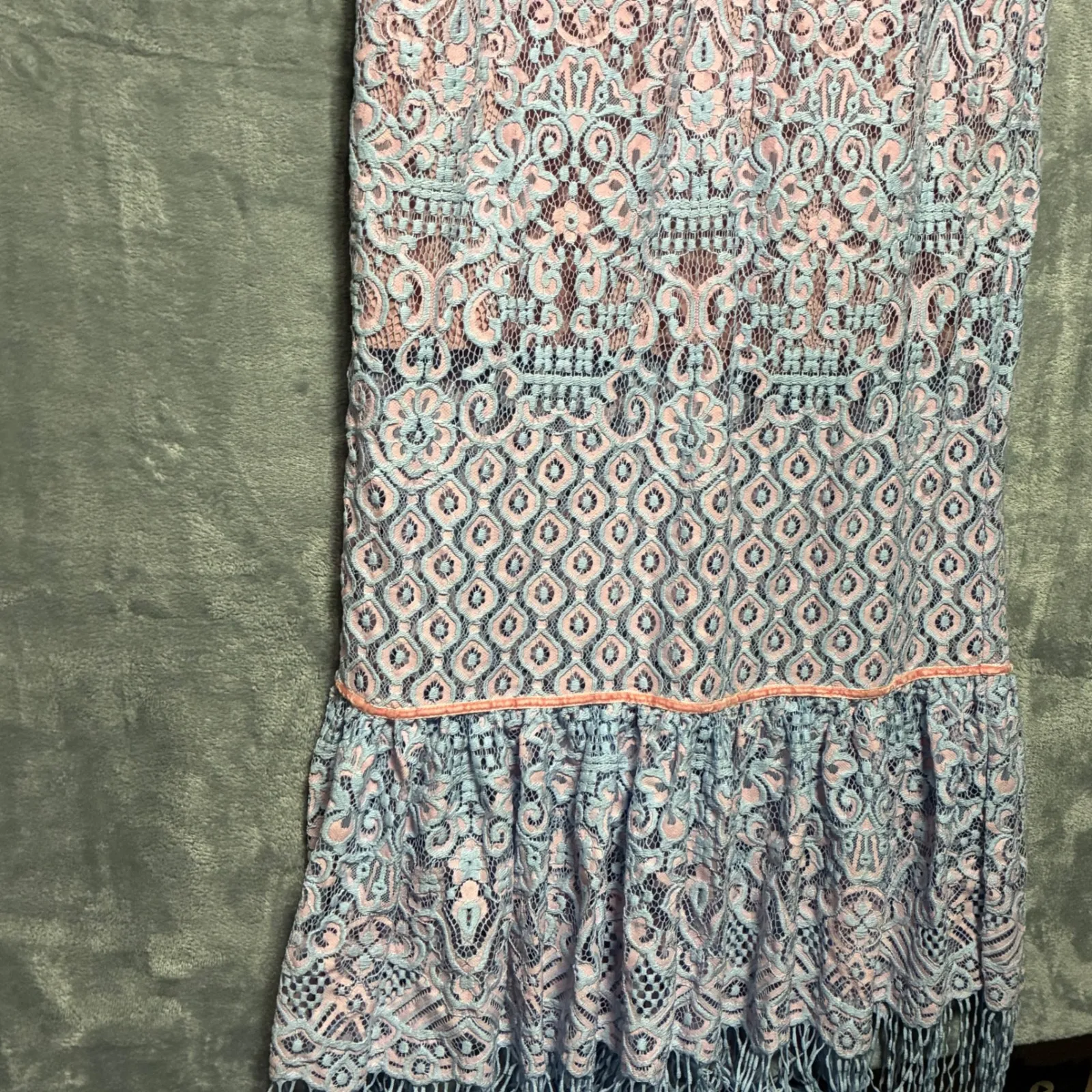 Anthropologie Foxiedox Flourite Lace Midi Dress Pink Blue Crochet XS - Image 5