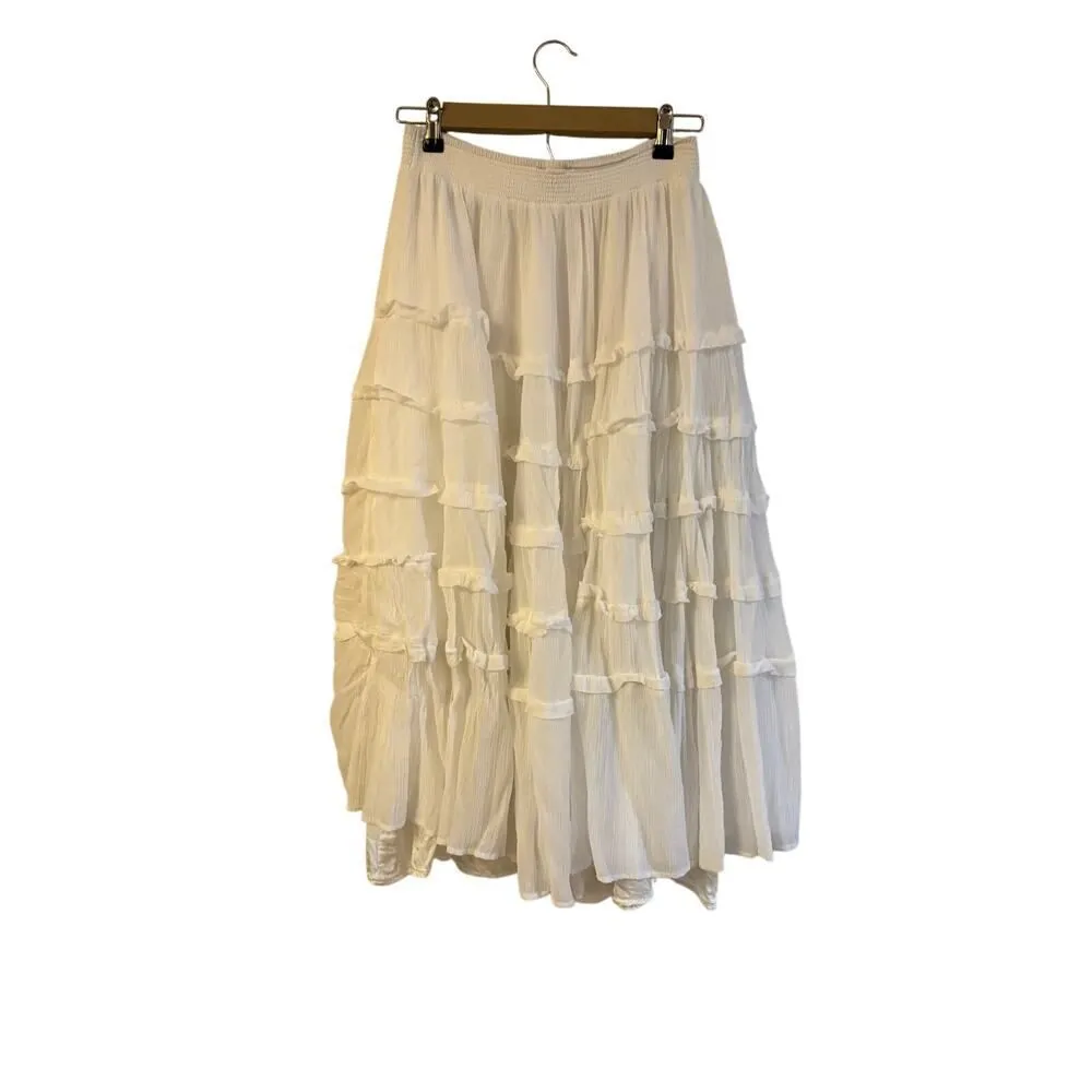 Cleobella White Ruffle Midi Maxi Skirt Sz. M - Image 3