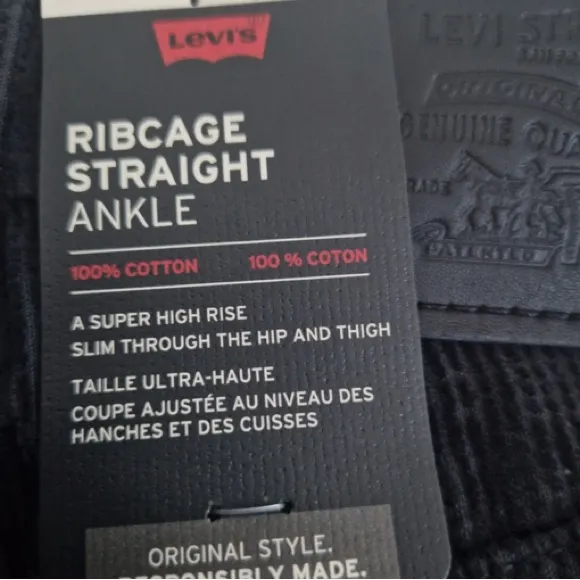 RARE Big E Levi's Black Textured Floral Print Ribcage Straight Jeans New! 29 - Image 10