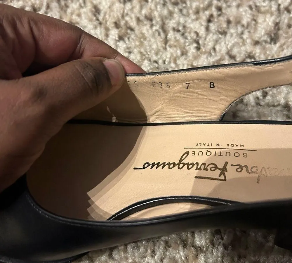 SALVATORE Ferragamo Slingback Flats Black Leather Open Toe Size 7 $495 - Image 4