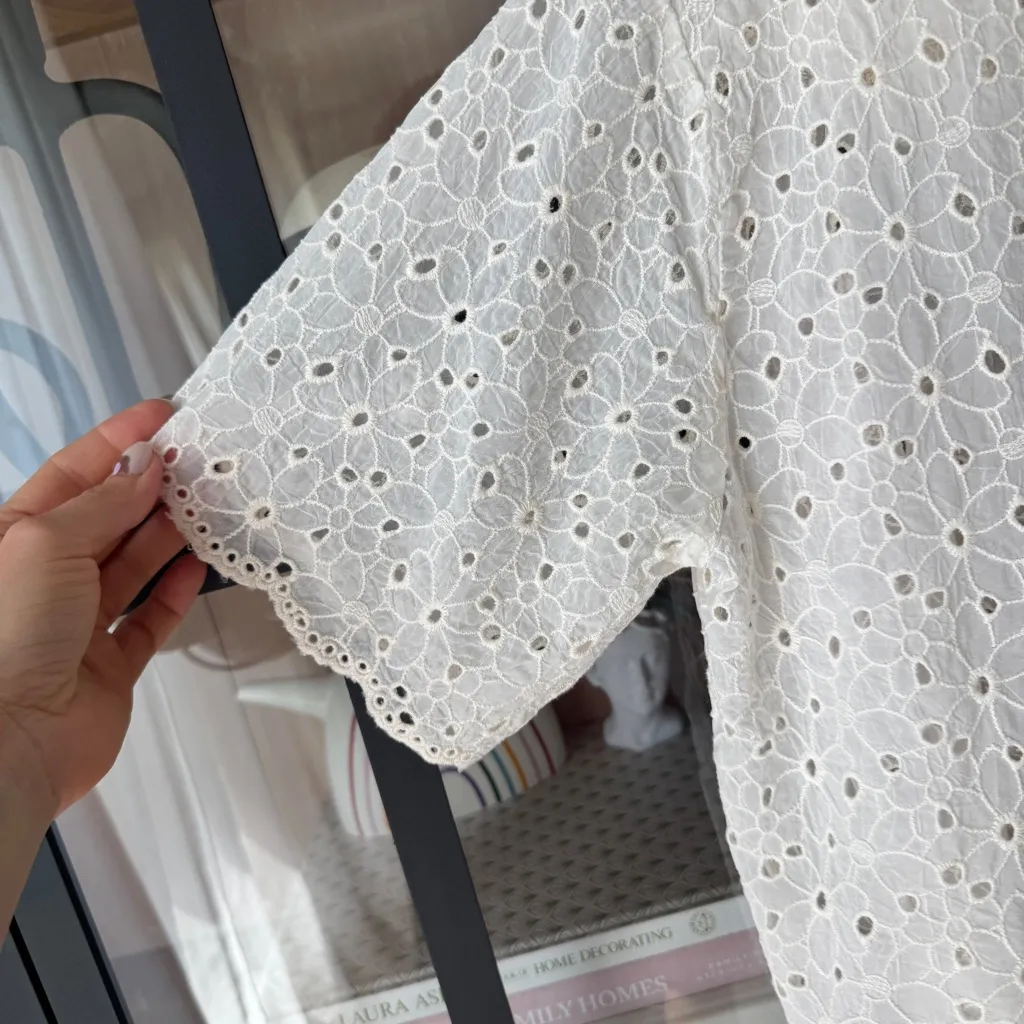 Johnny Was Nydia appliqué top blouse embroidered eyelet crochet flowers floral - Image 13