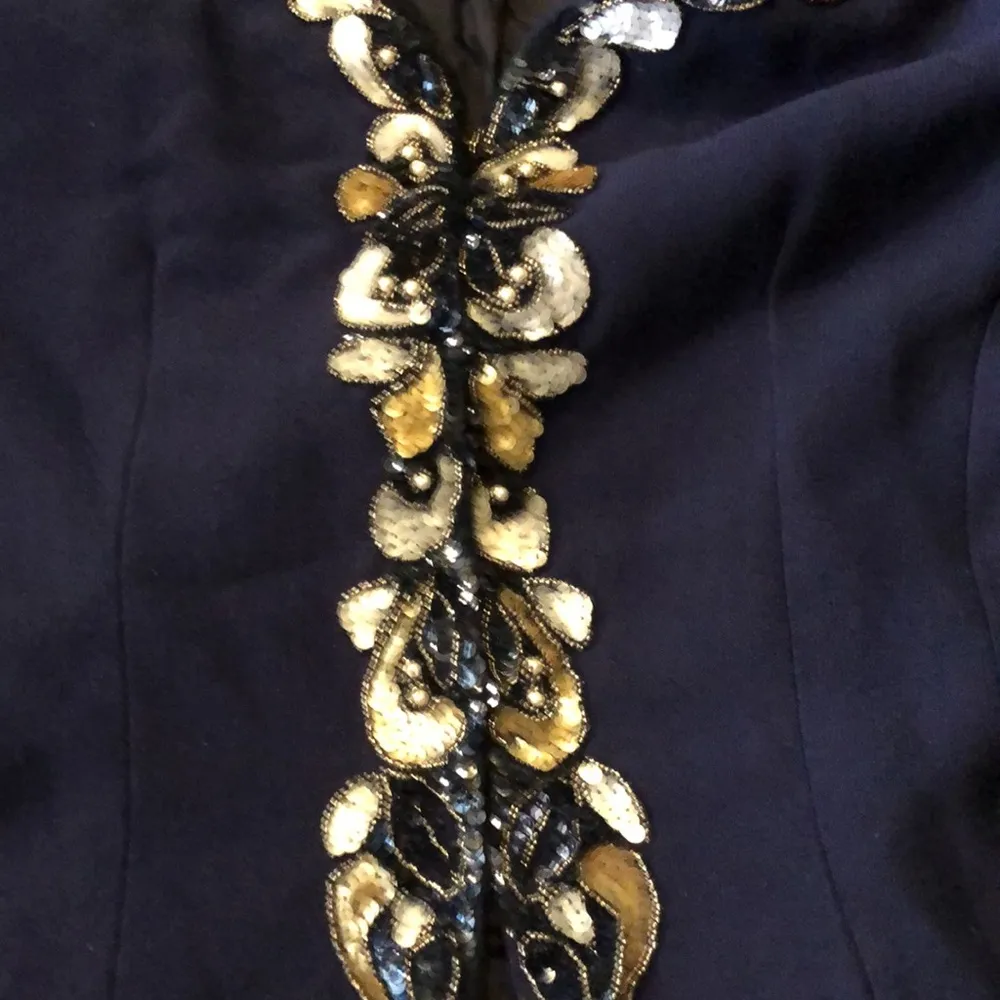 Vintage 80s D’ore Della Roufogali Structured Navy Evening Jacket Blazer Beaded 8 Blue - Image 3