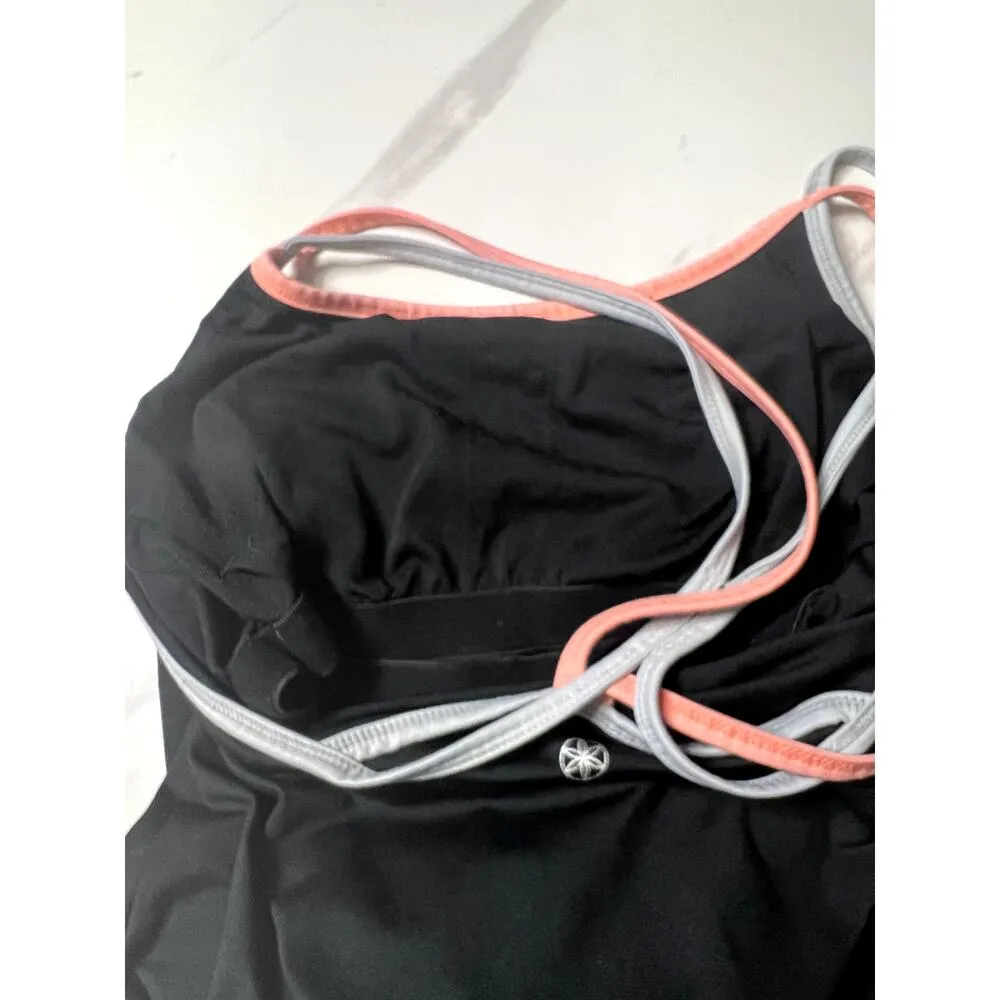Gaiam Strappy Sports Top Medium Black with Orange/Gray Blue Contrasting Comfy - Image 4