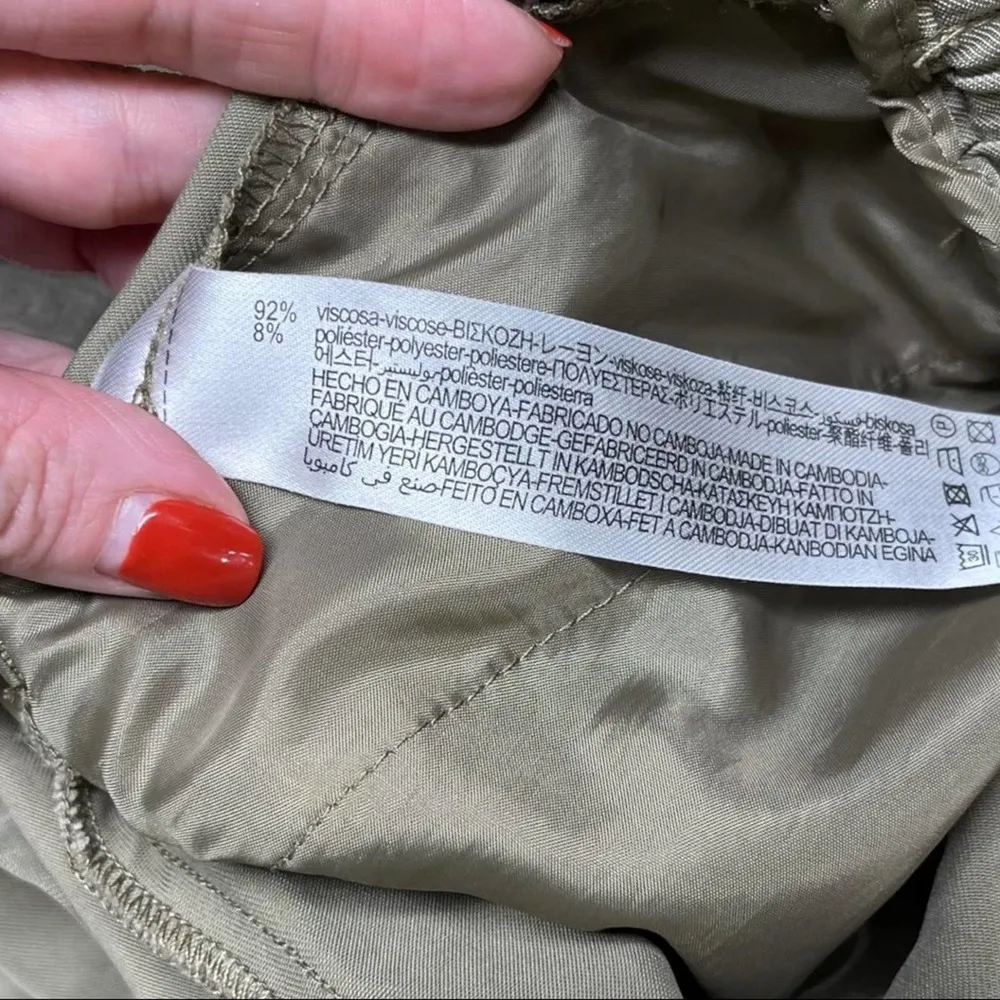 Zara Paperbag Waist Green Viscose High Rise Waisted Trousers Pants Size Medium - Image 10