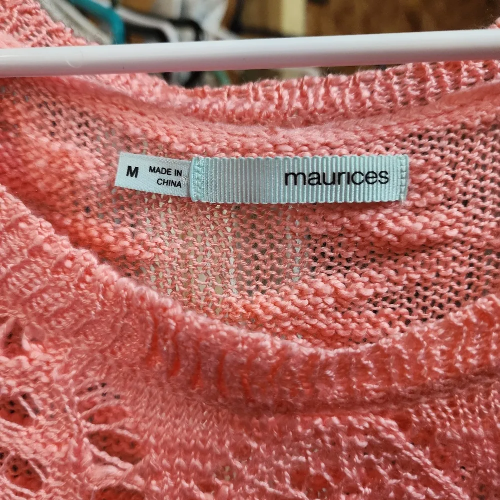 Maurices Sweater Pullover Women M Medium Pink Geometric Knit 3/4 Sleeve Casual - Image 5