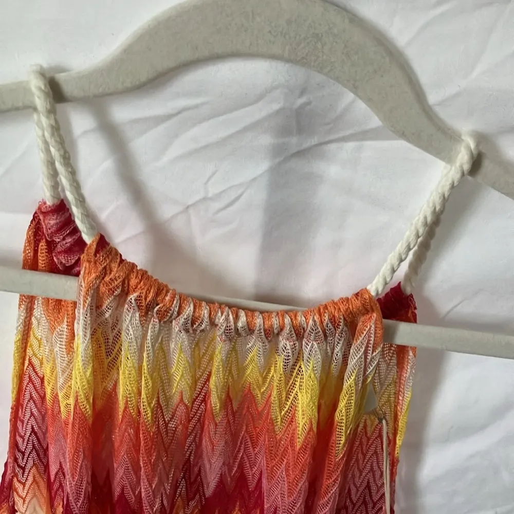 C & C California: Sheer red/orange/yellow beach coverup with pockets- M - Image 5