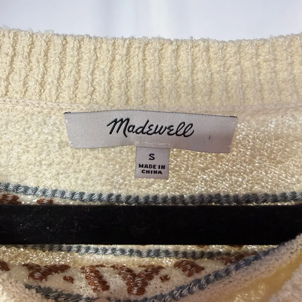 Madewell Embroidered Reseda Pullover Sweater in Cream Multi Size Small - Image 3