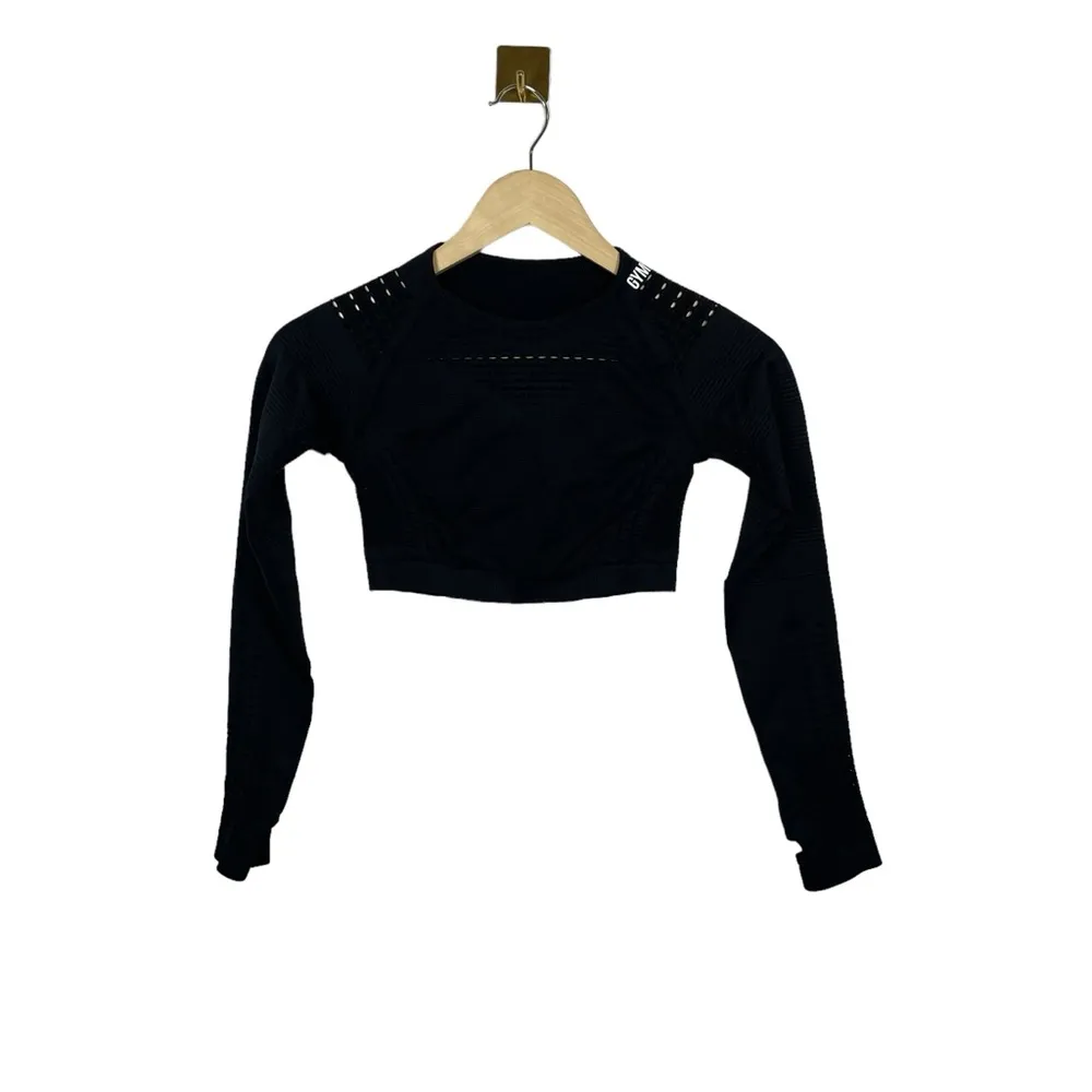 Gymshark Glow Long Sleeve Seamless Mesh Crop Top in Black Size S - Image 4