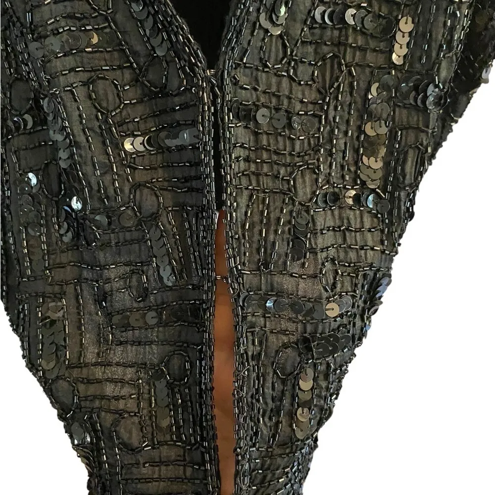 vintage 90s Rachna black sequin beaded holiday party vest western glam festive Size M - Image 6