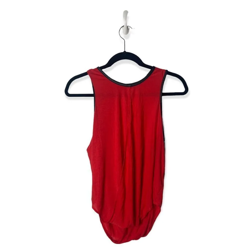 G by Guess Red Sleeveless Draped Front Blouse XS – Open Front Top with Black Tri - Image 2