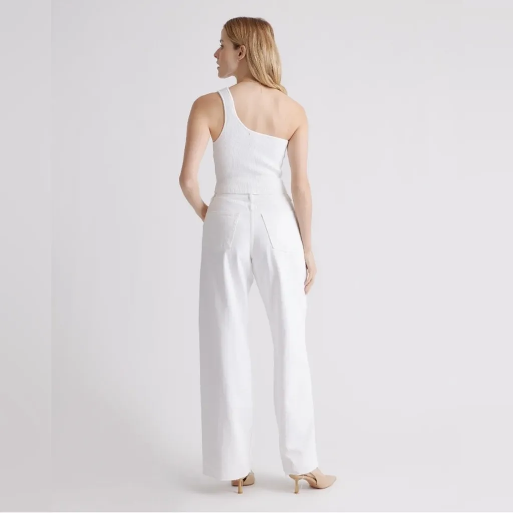 NWT Quince Women's Cropped One Shoulder Ribbed Sweater Knit Tank in White sz XS - Image 2