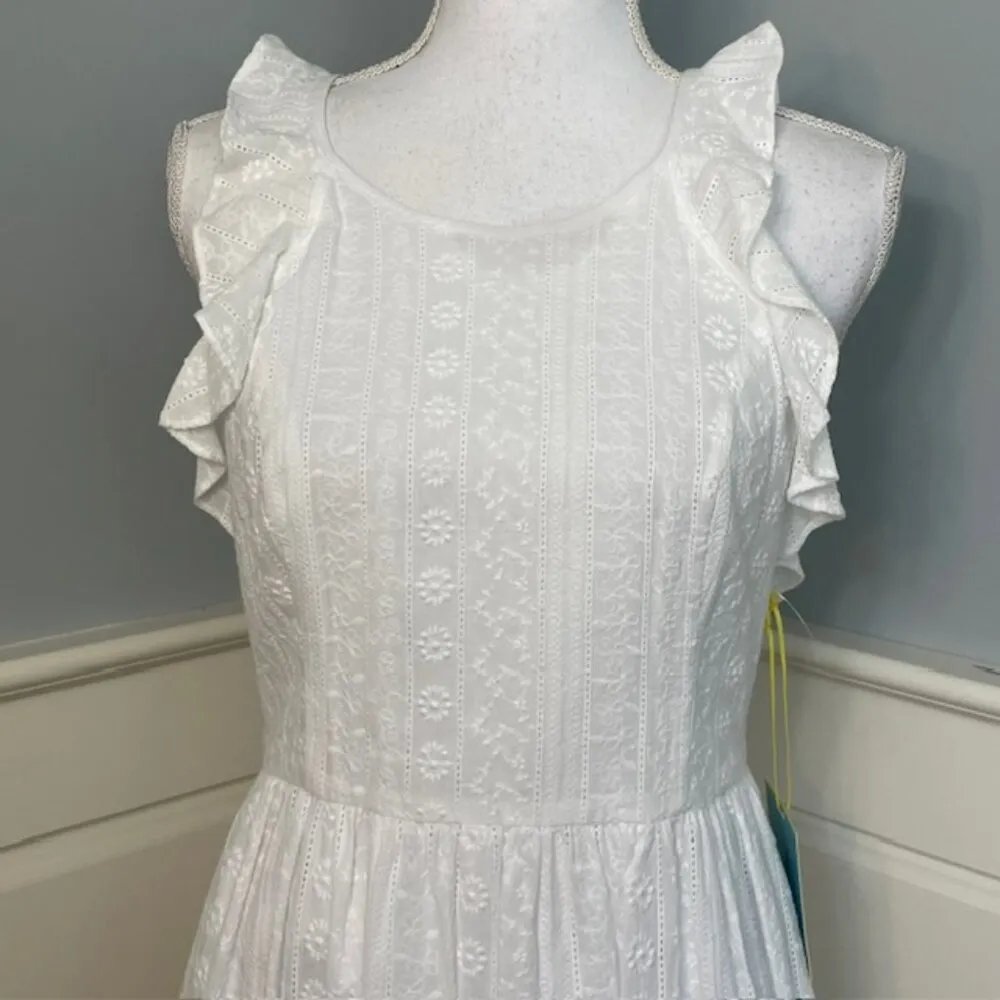 CeCe White Eyelet Shirred Ruffled Tiered Midi Dress NWT 2 - Image 2