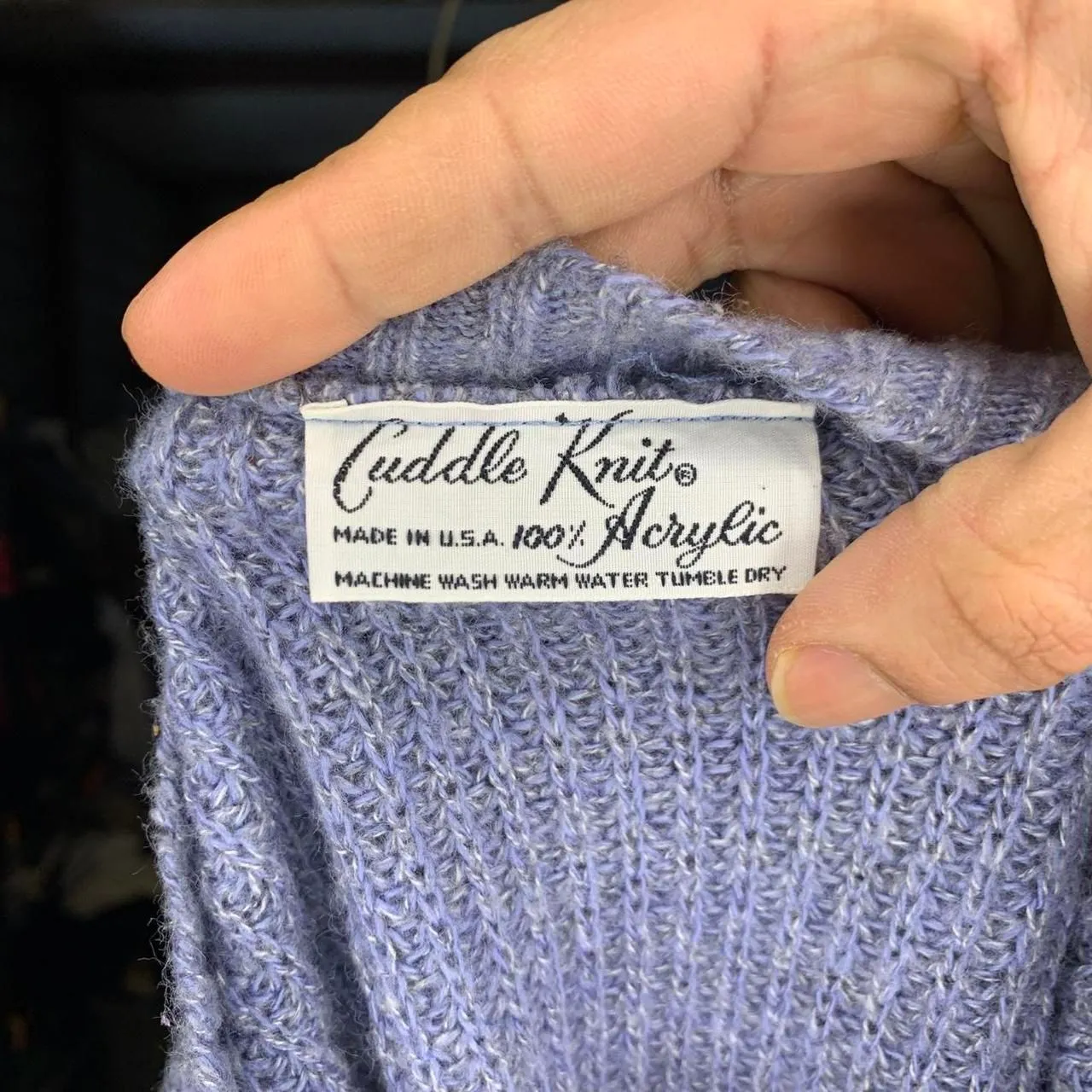 Vintage Cuddle Knits Blue Knit Sweat Shirt Sweater Top Granny Core Size S/M Purple - Image 3