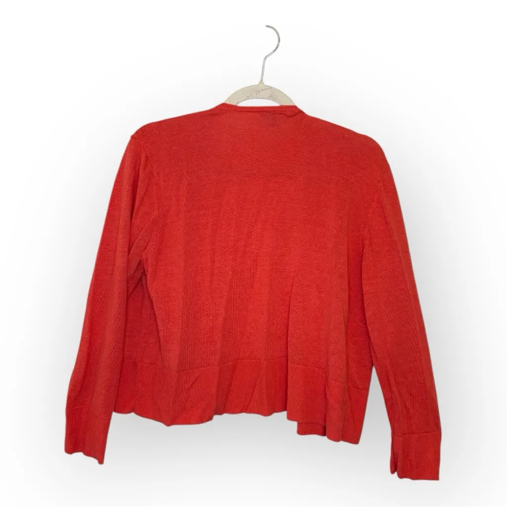 J.Jill Coral Red Linen Blend Open Front Cardigan Lightweight Layering L Size L - Image 2
