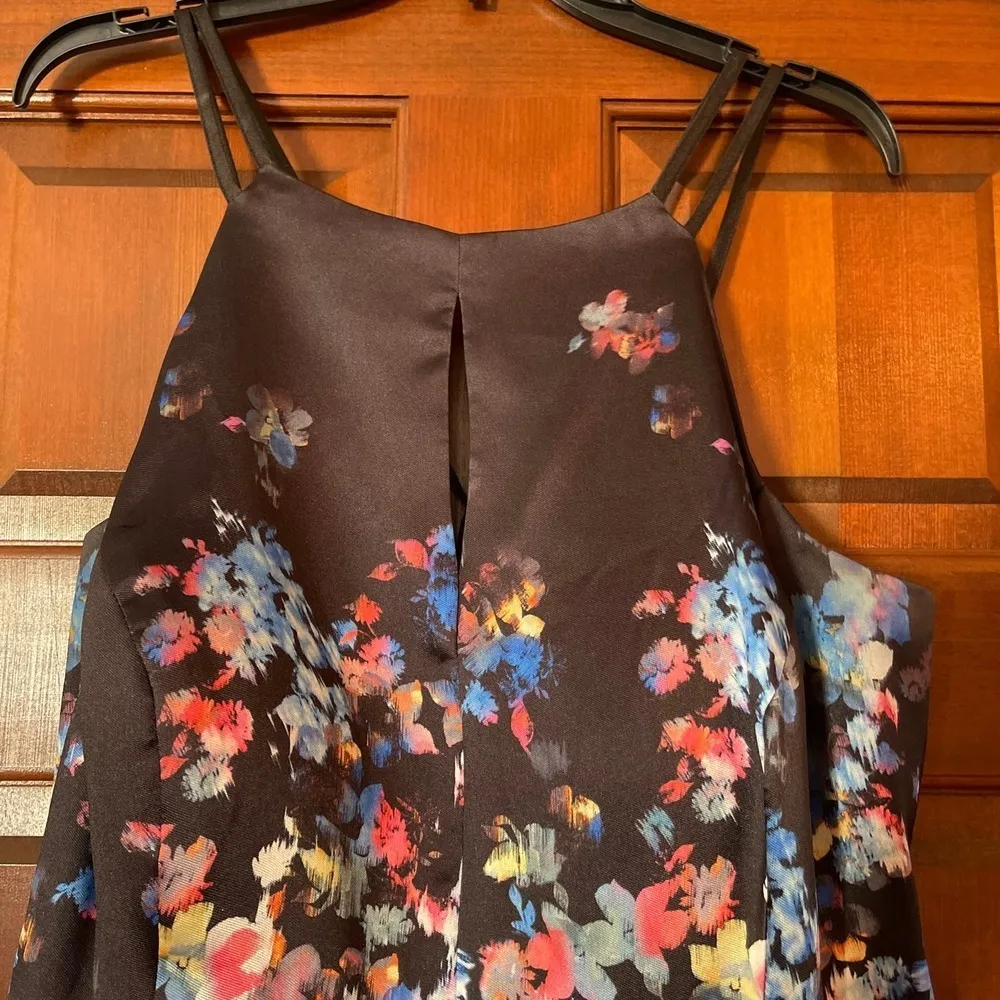 Morgan & co floral lace up the back tulles slip Hi Low satin gown size 14 - Image 5